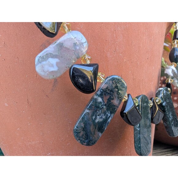 Vintage Moss Agate Beaded Stone Necklace - Picture 3 of 16